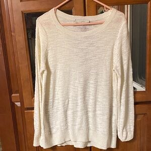 LOFT Cream Knit Size Medium Long Sleeved Semi-Sheer Top Spring Fall